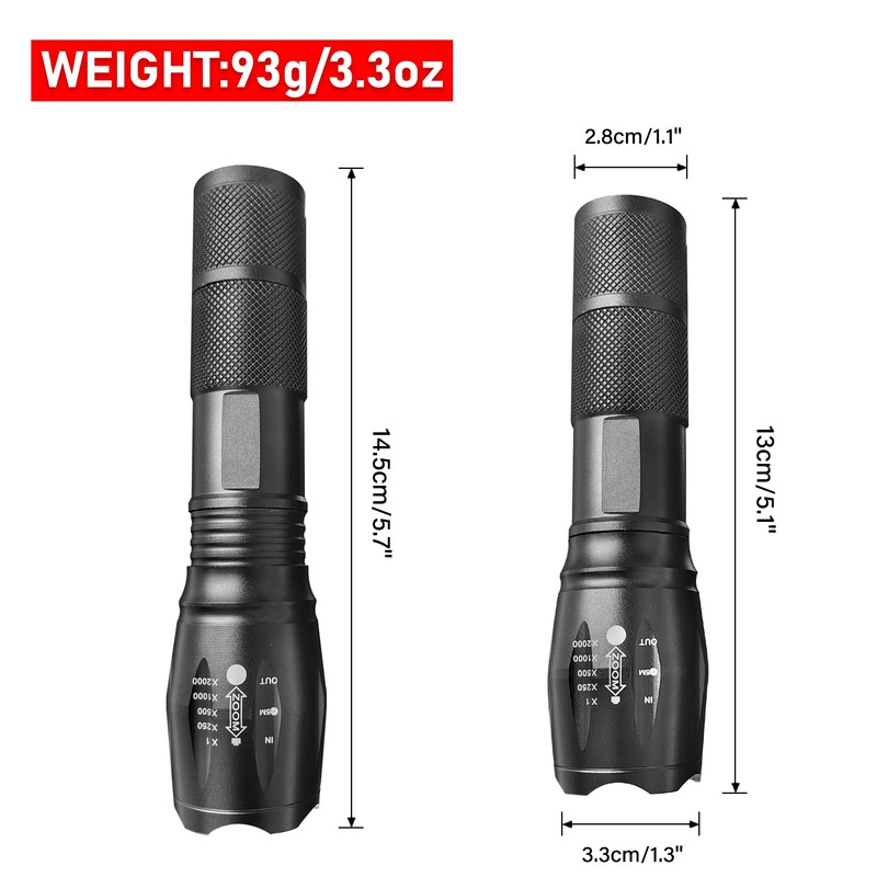 Red LED Flashlight - Single Mode Adjustable Focus Flashlights for
