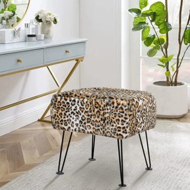 Home Soft Things Leopard Type Ottoman Bench 17" x 17" x 17" Square Footrest Upholstered Mink Fabric Decor for Living Room End of Bed Entryway or Bedroom Sitting Stool with Storage Need Assemble