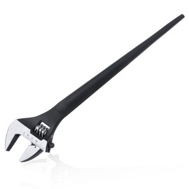 LEONTOOL 10-Inch Adjustable Spud Wrench Black Oxide Construction Wrench with SAE and Metric Scale Marked for Up to 34mm Nuts and Bolts, Alignment Holes and Tail Crowbar Features