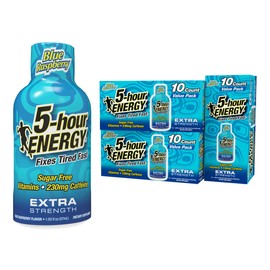 5-hour ENERGY Shots Extra Strength, Blue Raspberry Flavor, 30 Count, 1.93 Fl Oz, Sugar Free, Zero Calories, Amino Acids and Essential B Vitamins, Dietary Supplement, Feel Alert and Energized, 230 mg Caffeine