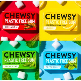 Chewsy Flavor Collection | Natural + Plastic-Free Chewing Gum | Sugar-Free + Aspartame-Free | 100% Xylitol + Tooth Friendly | Vegan 15g (Pack of 12, 120 Pieces)