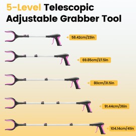 Telescopic Grabber Reacher Tool, 5-Level Adjustable Length (23'' to 41'') - Trash Claw Gripper, Pickup Stick for Litter Picking, Yard Work, and Seniors (Pink-2PC)