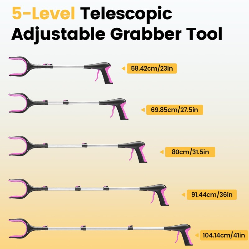 Telescopic Grabber Reacher Tool, 5-Level Adjustable Length (23'' to 41'')