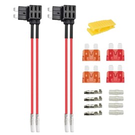 KILIGEN 2pcs 12V/24V Standard Dual Port Fuse Tap Circuit Addition Medium ATS Piggyback Blade Fuse Holder with Dual Wire Harness, 4 Pieces (5A/10A) Standard Fuse and Fuse Puller