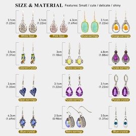 Bmpzery 12 Pairs Multicolor Dangle Earrings for Women,Fashion Dangle Hoop with Teardrop Crystal Drop,Cubic Zirconia Dangling Teardrop Earrings Jewelry Set,for Women Party and Christmas Decorations