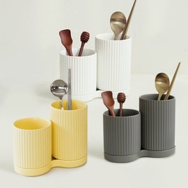 Pleated, drainage ceramic 2-compartment cutlery holder / 플리츠 물빠짐 도자기 수저통2구