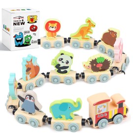 LovesTown 11PCS Magnetic Wooden Animals Train Set, Montessori Toys for Toddlers Toys for Preschool Learning Activities Birthday Kids Boys Girls