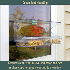 North States Nature's Yard Large Clear Choice Window Bird Feeder: Easy Fill and Clean. 2 Suction Cups, Sliding Tray and Level Indicator Included. 1 Pound Seed Capacity (4.25" x 15.5" x 5.5”, Clear)