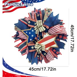 250th Anniversary Patriotic Wreath for Front Door, 17.7 Inch Red White Blue Wreath 4th of July Wreaths Memorial Day Decor Independence Day Decoration for Home Farmhouse Holiday (Star)
