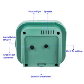 Tinload 4.5" Vintage Retro Analog Alarm Clock, Super Silent Non Ticking Clock with Manual Light, Snooze, Battery Operated, Simply Design, for Living Room, Bedroom, Bedside, Desk(Green)