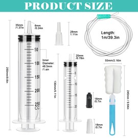 Large Syringe 200ml/250ml Reusable Liquid Syringe with Tube, Large Capacity Plastic Syringe for Laboratory, Industry, Measuring, Pets Feeding, Oil or Glue (250ml)