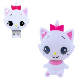 Ecoodisk 64GB USB 2.0 Flash Drive Cartoon Novelty Cute Cat Memory Stick Silicone Rubber Ainmal Pendrive White