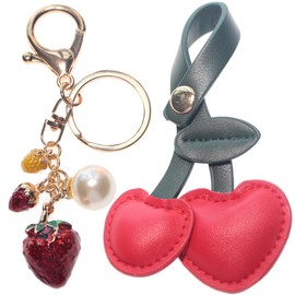 ANROFA Cute Cherry Bag Charms,Glitter Strawberry Keychain with Key Ring and Clip,Sparkling Accessory for Purse Handbags Bag