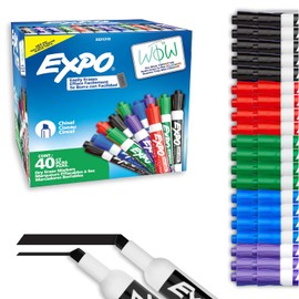 EXPO - Marcadores de borrado en seco, tinta de bajo olor, colores surtidos, punta de cincel, 40 unidades