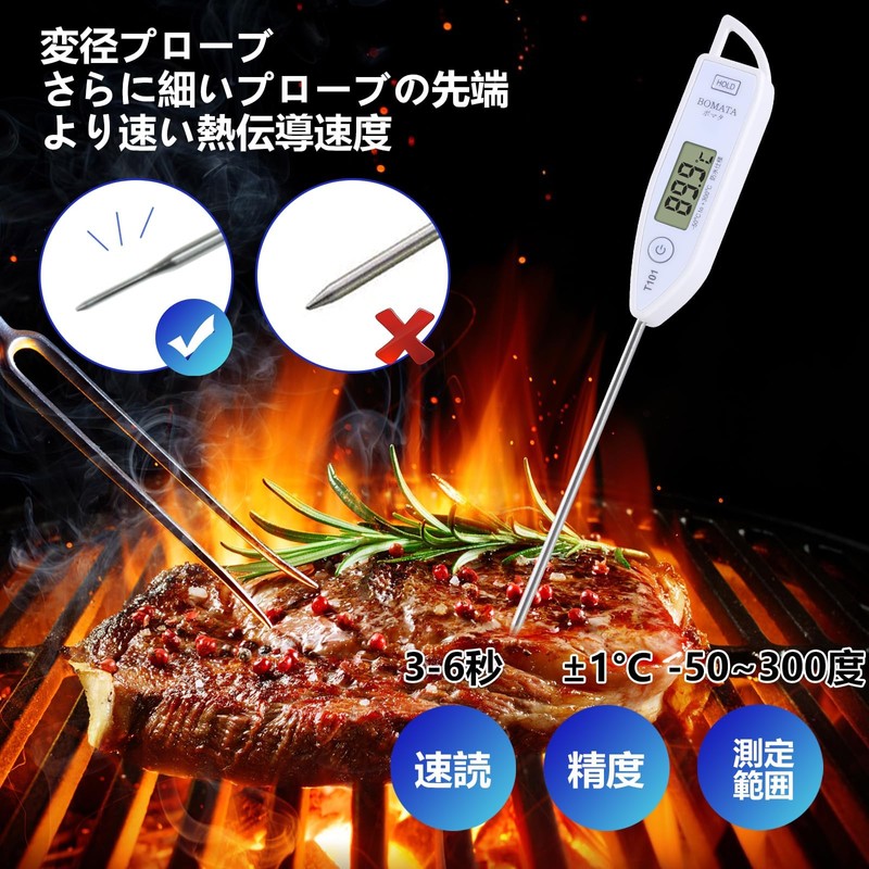 BOMATA Thermometer, Waterproof, Washable, Quick Reading, 3-6 Seconds, -50 -