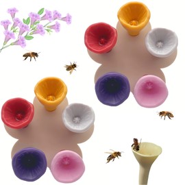 KSVFTB 10 Pcs Bee Watering Station, Bee Cups for Garden with Wooden Fixing Plate, Mini Drinking Cup for Verandahs for Garden Decor