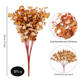 SNAIL GARDEN 1560 Leaves Artificial Eucalyptus Stems, 4 Bundles Realistic Faux Flowers Faux Branches for Vase,Artificial Eucalyptus Bouquet Fake Greenery Decor for Autumn Decorations,Home