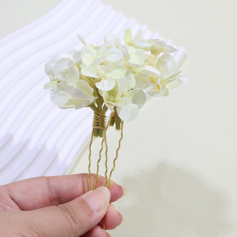 2 Pack Floral Hair Pins with Hydrangea Flowers for Women