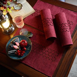 ARTABLE Rectangle Table Runners Fabric Home Garden Table Runner with Well-Trimmed Edge for Picnics Indoor and Outdoor Dining Holiday Long Tables (Burgundy, 12 x 18 Inch 4PCs Sets Placemats)