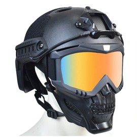 Airsoft Mask Full Face and Detachable Anti Fog Airsoft Goggles Eye Protection and Tactical Airsoft Fast Helmet Adjustable knob for Teenagers and Adults (Color Lens)