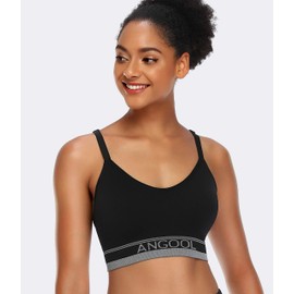 ANGOOL Sports Bra Women's Adjustable Shoulder Strap Sports Bustier Women's Padded Strong Hold Seamless Jogging Yoga Fitness Bra, black