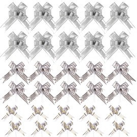 30 Pcs Pull Bows, Large Medium Small (7.9 Inch, 5.7 Inch, 3.3 Inch) Silver Wrapping Pull Bow Ribbon for Gift Basket Wrapping, Hamper Making, Party Decorations Wedding Flower Birthday Gift Decorations