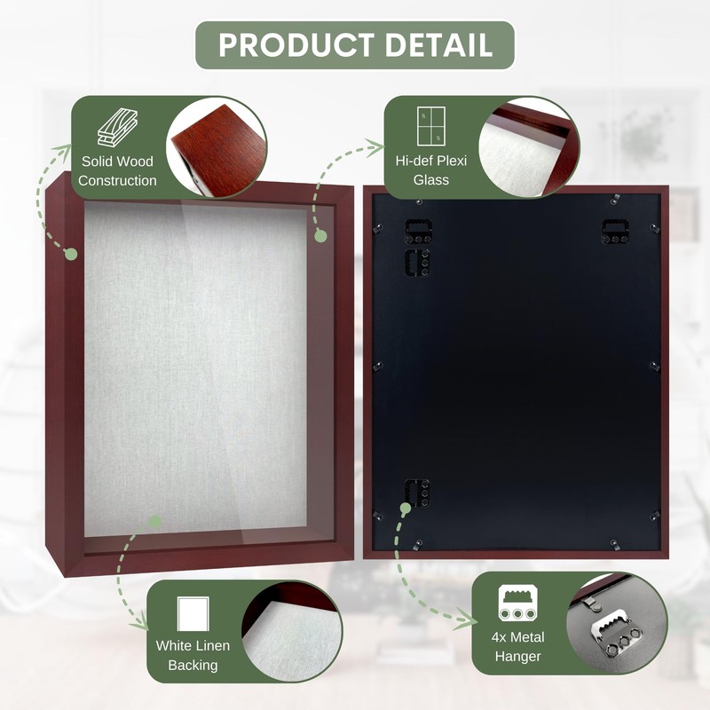 ILOT 12"x16" Solid Wood Mahogany Display Shadow Box Frame -