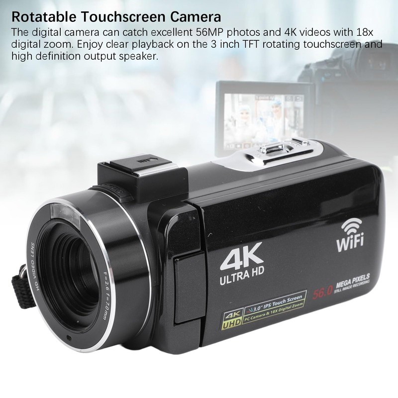 Camcorder Video Camera 4K Ultra 56MP with Night Vision, 18X