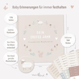 mintkind® Baby Album ‘Mein Erstes Lebensjahr’, Whale + Sticker Set | Baby Photo Album to Design Yourself | Baby Gift for Girls and Boys | Fill-in Baby Book | Baby Diary (German Language)