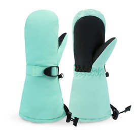 SEYUFN Children's Gloves Winter Thermal Warm Boys Ski Gloves Girls Fleece Waterproof Lining Bebe Adjustable Children's Sports Gloves 1-6 Years Mint Green, 4-6 Years