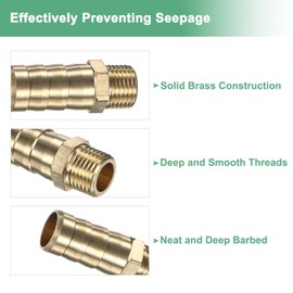 M METERXITY 2-Pack Brass Hose Barb Fittings, 10mm x G1/8 Male Couple Hose Connector with Stainless Steel Hose Clamp & PTFE Tape, Barbed Air Hose Repair Fitting Adapter Kit