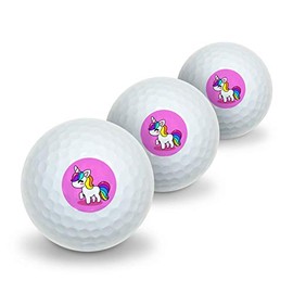 GRAPHICS & MORE Cute Kawaii Rainbow Unicorn Chibi Novelty Golf Balls 3 Pack