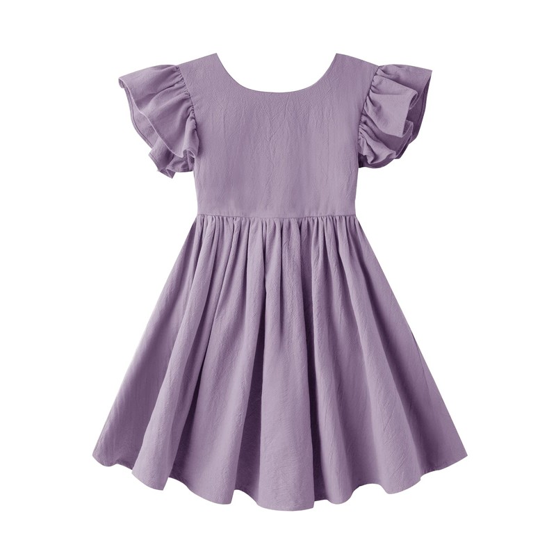 Dutebare Toddler Girls Dress Cotton Linen Ruffle Halter Sleeveless Kids