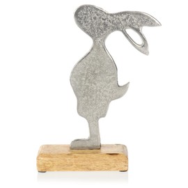 com-four® Decorative Metal Rabbit with Mango Wood Base - Easter Bunny for Spring Decoration - Stand for Easter - Home Accessory [Selection Varies] (01 Pieces - Metal Rabbit 23 cm)