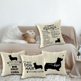 It's Not Dog Hair It's Corgi Glitter Throw Pillow Case, 18 x 18 Inch Set of 4, Dog Lovers Gifts, Corgi Lovers Gifts, Funny Corgi Decor, Gifts for Corgi, Corgi Mom, Cushion Cover for Sofa Couch