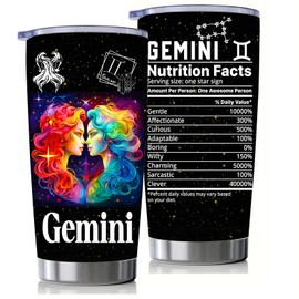 Gemini Constellation Tumblers, Astrology Fans Gifts for Men and Women, 20oz Stainless Steel Insulated Tumblers with Lid, Double Wall Vacuum Water Cups for Hot & Iced Coffee Drinks