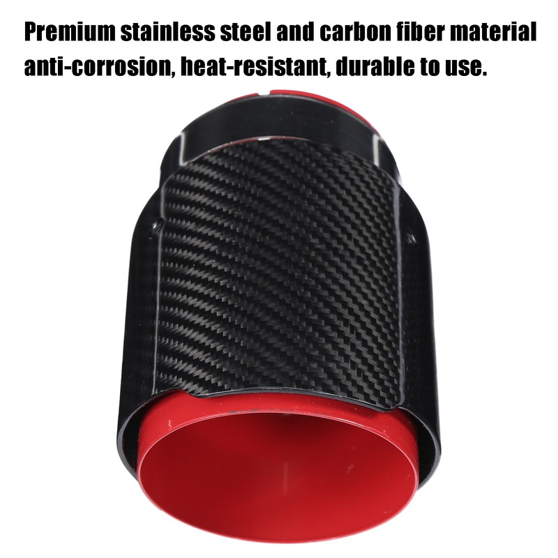 Universal Exhaust Tip Tail Throat Glossy Carbon Fiber Red Pipe