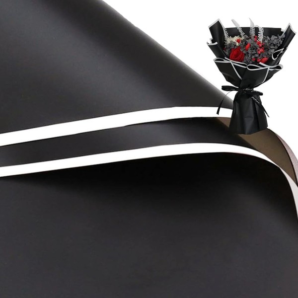 20 Pcs White Edge Black Flower Wrapping Paper, Waterproof Valentine's