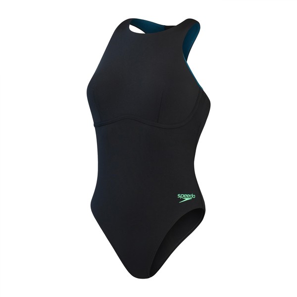 Speedo Women's Racer Zip Swimsuit with Built-In Swim Bra - Black, UK 16, black