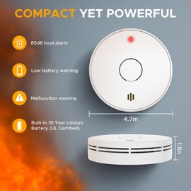 Alertlink Smoke Alarm with LED Indicator with Mute Button, Fire Alarm Smoke Detector with Built-in 10 Year Battery, Model VS02