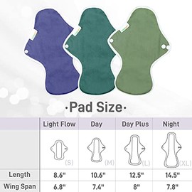 Langsprit Almohadillas sanitarias reutilizables para mujer, almohadillas femeninas para mujer, absorción regular, algodón lavable, juego de 6 piezas con mini bolsa húmeda sin fugas y períodos (extragrande)
