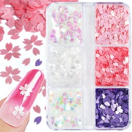 SONGJIE 6 Colors Flowers Nail Glitter 3D Cherry Blossoms Petals Nail Art Sequins Acrylic Nail Art Supplies Holographic Nail Sequins Glitter Design Nail Charms for Women Nail Decoration