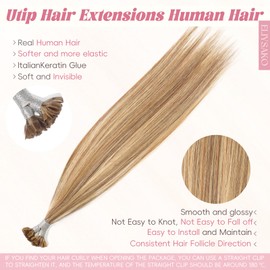 Eliysako Hair U Tip Hair Extensions Human Hair Real Human Hair #613/18 Brown Light Brown Mix Blonde 14inch 40G Ombre with Highlights Seamless U-Tip human hair Bonds Natural Look & Salon Quality