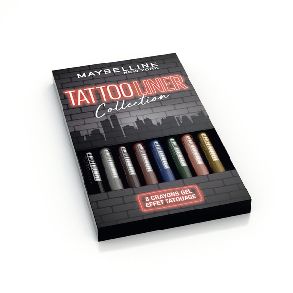 Maybelline New-York - Coffret de 8 Crayons Gel Effet Tatouage - Tattoo Liner - Teintes: Noir (900), Gris (901), Marron (910), Noisette (911), Bleu (921), Vert (932), Soft Rose(973), Soft Bronze(976)