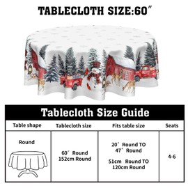 Kawani Christmas Round Tablecloth 60 Inch White Winter Snowman Snowflake House Christmas Trees Table Cloth Xmas Holiday Polyester Table Cover for Party Dining Room Home Winter Table Decorations