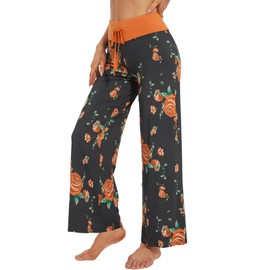 WiWi Pajama Pants for Women Plus Size Pajamas Bottoms Wide Leg Lounge Viscose from bamboo Sweatpants Soft Sleep Pant S-4X, Grey/Floral, X-Large