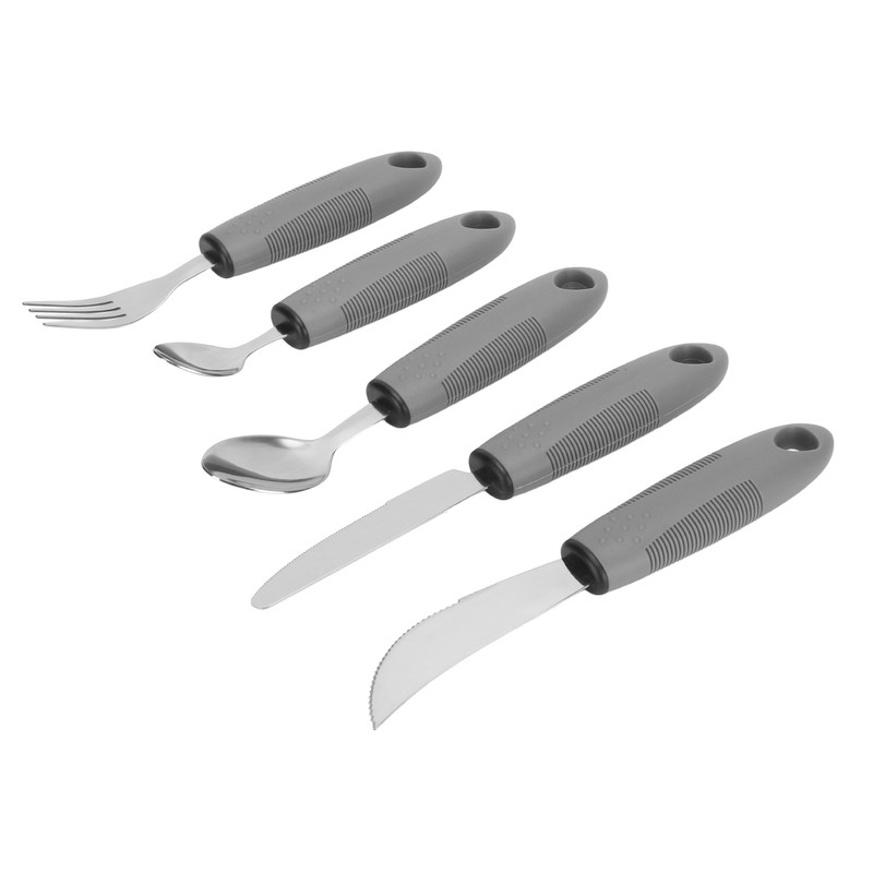 5pcs Special Supplies Adaptive Utensils Stainless Steel Rubber Handle Elderly