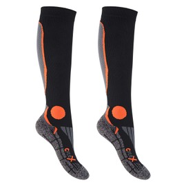 CFLEX Men's & Women's Running Compression Socks (2 Pairs), Sports Knee Socks, black / orange