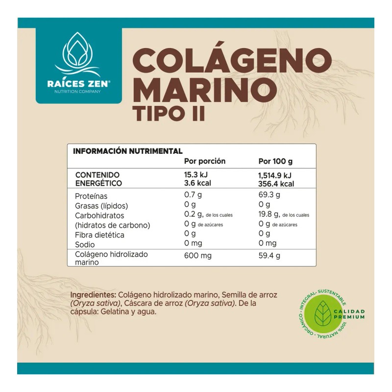 Colágeno Hidrolizado Marino Tipo Suplemento Raices Zen Nutrition Company 150