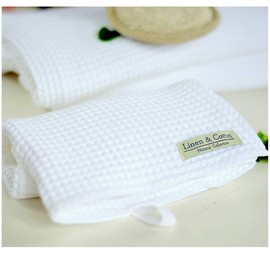 Linen & Cotton Luxury Washed Waffle Bath | Hand | Face | Guest | Baby Towel LEILA, 100% Cotton - 35 x 50cm (14''x 20''), White